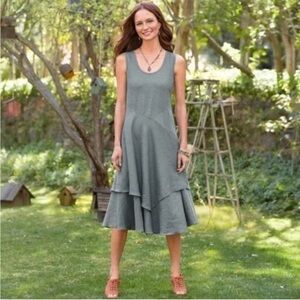 Sundance Hazy Isles Gray Linen Sleeveless Tiered Dress Sz L